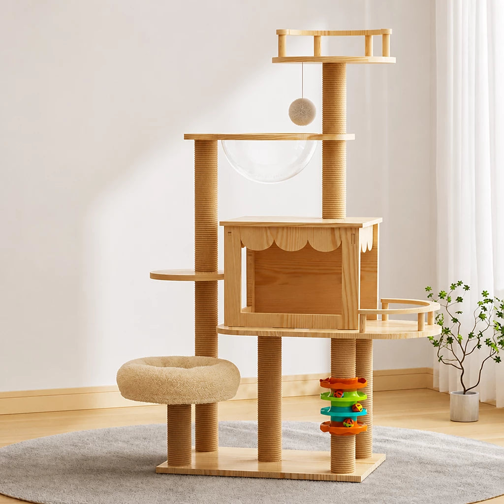 Mini Cat Tree with Enclosed Cat House and Scratching Post