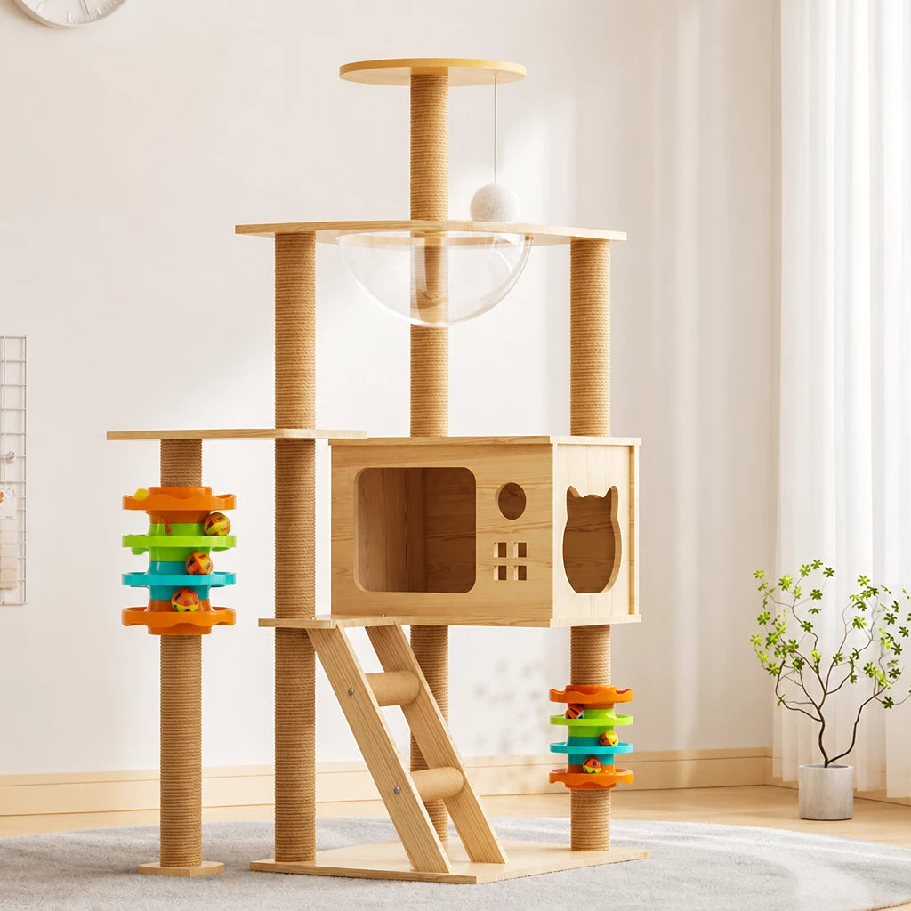 Mini Cat Tree with Enclosed Cat House and Scratching Post