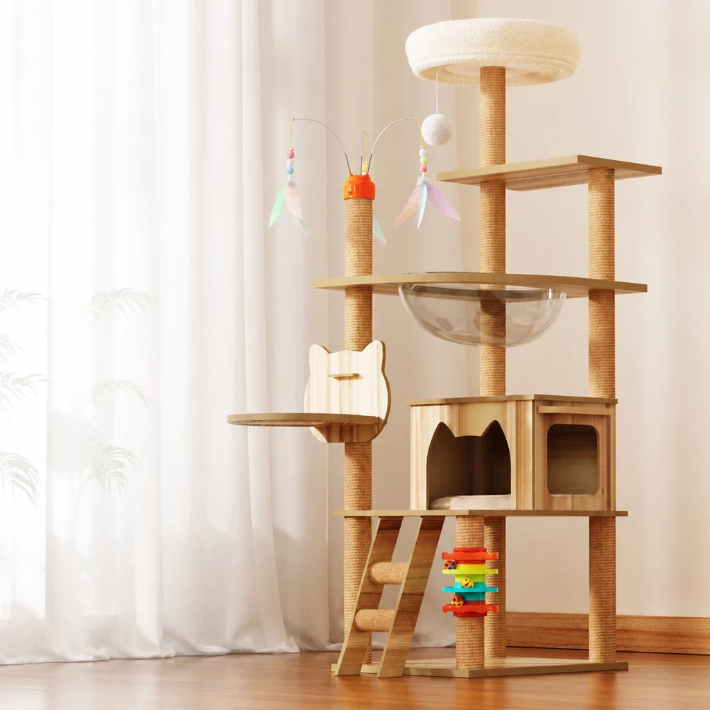Mini Cat Tree with Enclosed Cat House and Scratching Post