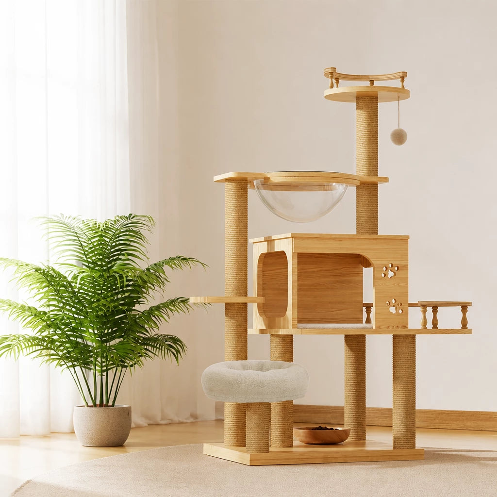 Mini Cat Tree with Enclosed Cat House and Scratching Post