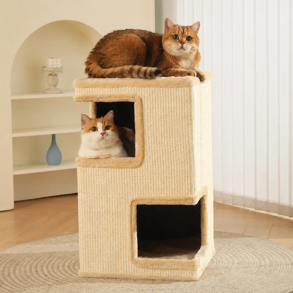 Two-Level Square Sisal Cat Scratching Barrel with Cat Bed
