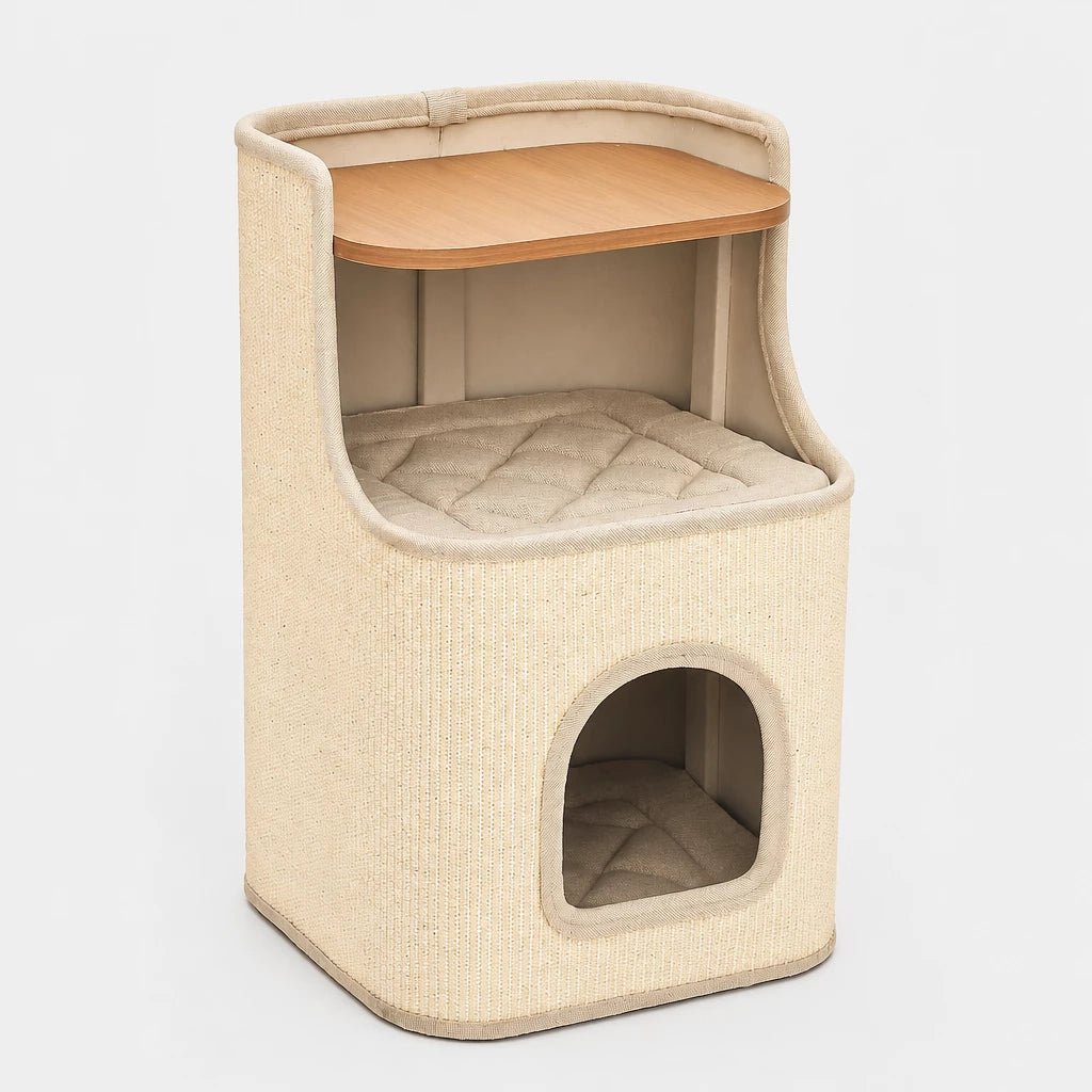 Two-Level Square Sisal Cat Scratching Barrel with Cat Bed
