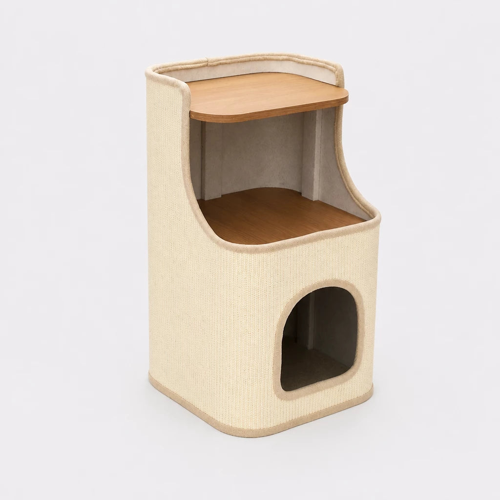 Two-Level Square Sisal Cat Scratching Barrel with Cat Bed