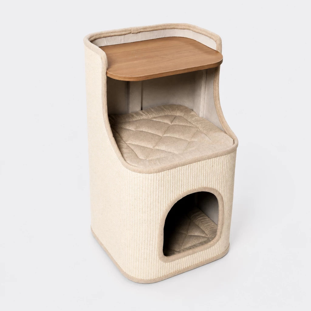 Two-Level Square Sisal Cat Scratching Barrel with Cat Bed