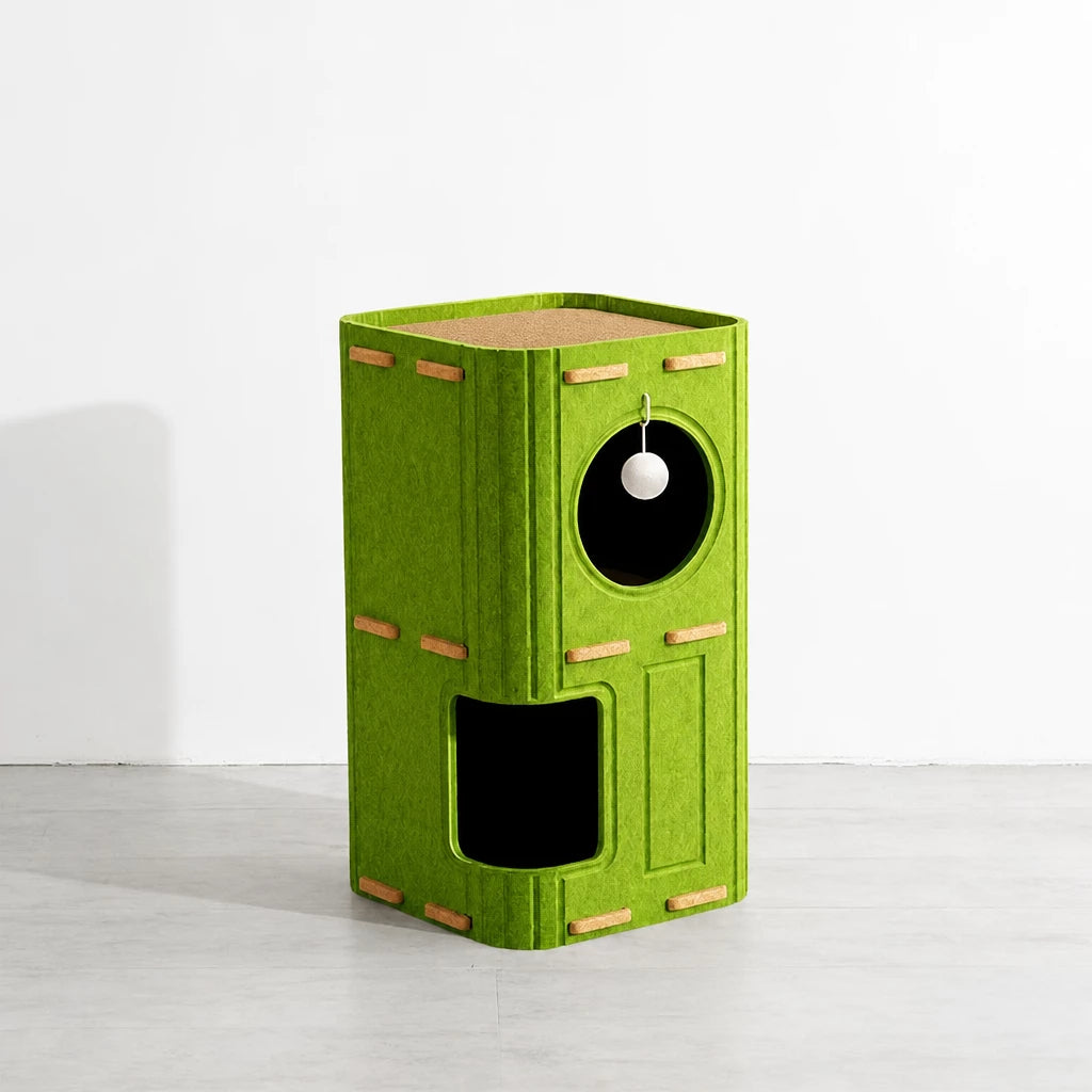 Multi-Level Cat Tree with Enclosed Cat Houses and Scratching Boards