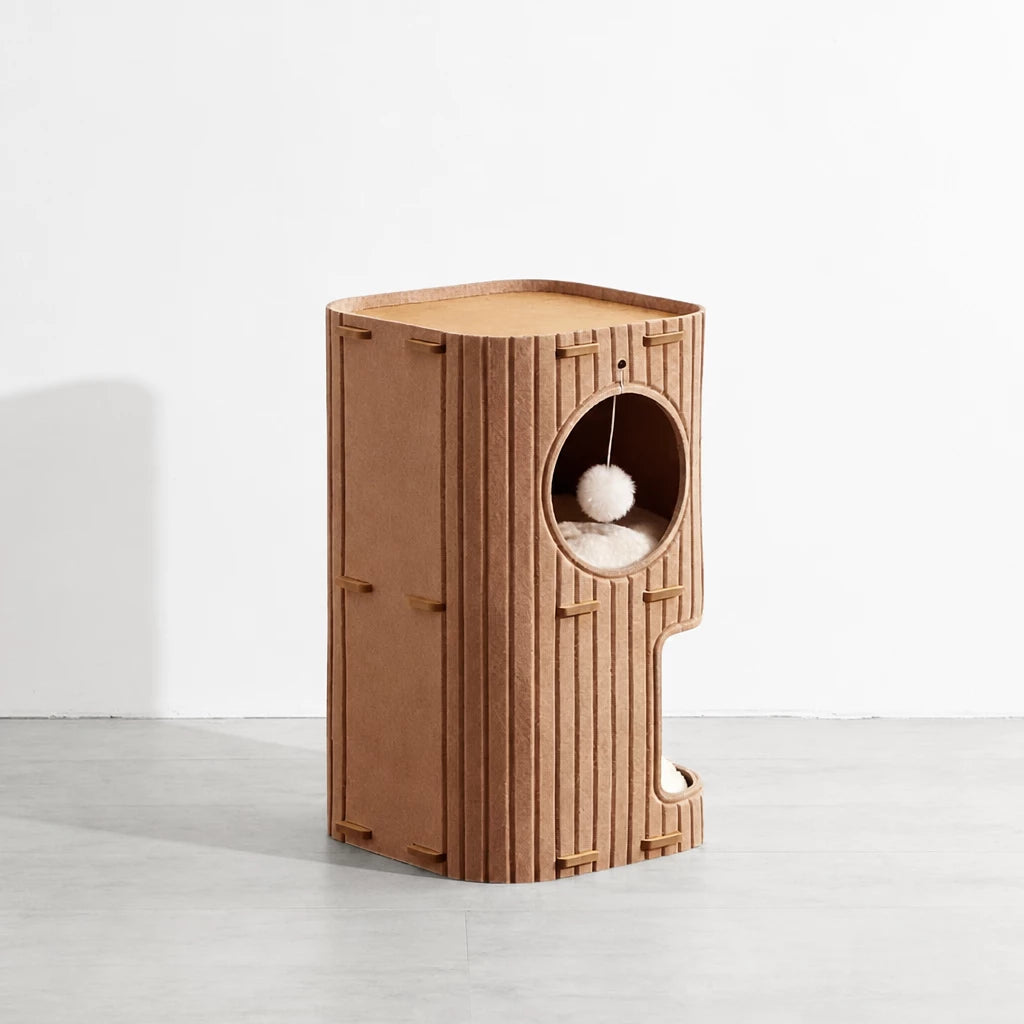 Multi-Level Cat Tree with Enclosed Cat Houses and Scratching Boards
