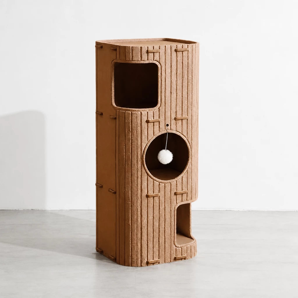 Multi-Level Cat Tree with Enclosed Cat Houses and Scratching Boards