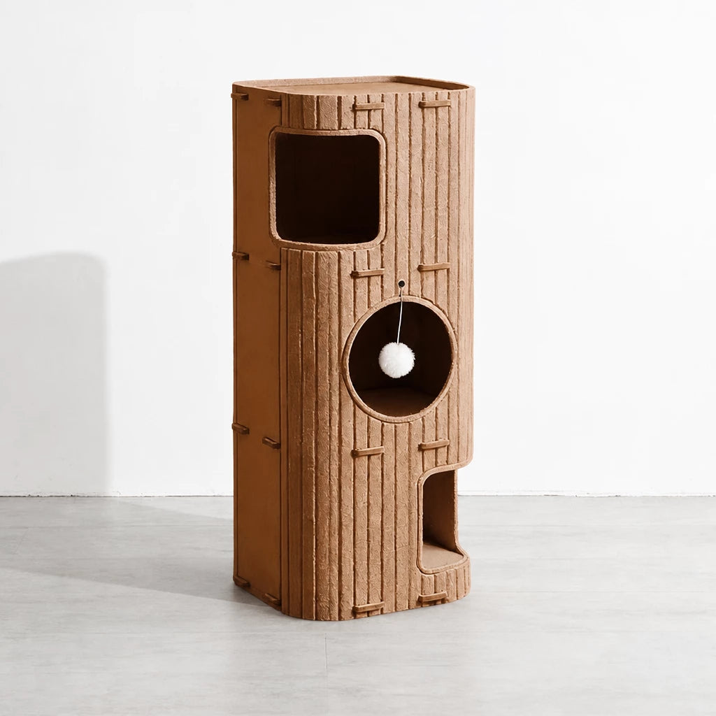 Multi-Level Cat Tree with Enclosed Cat Houses and Scratching Boards