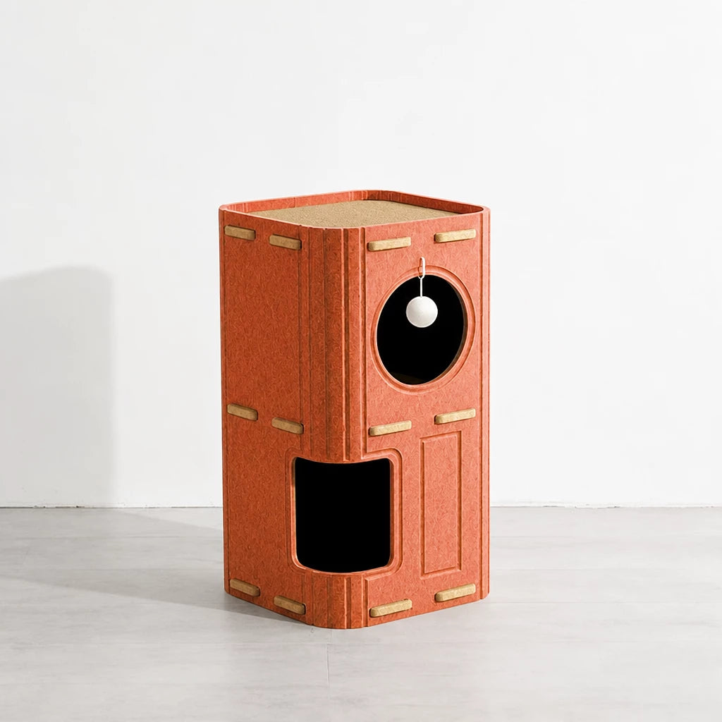 Multi-Level Cat Tree with Enclosed Cat Houses and Scratching Boards