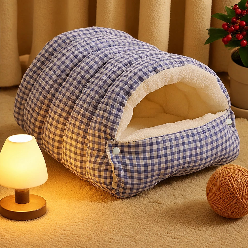 Semi-Enclosed Cat & Dog Bed with Removable Washable Cover