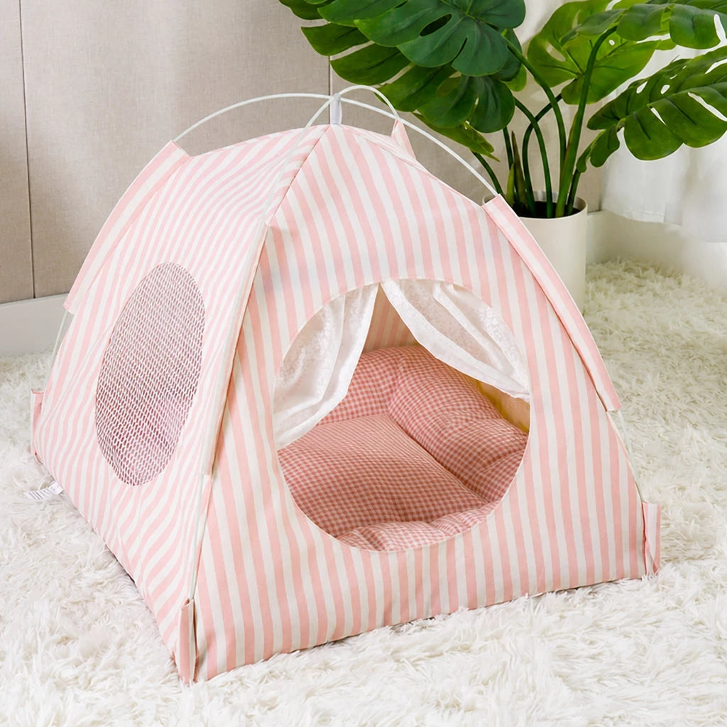 Indoor Tent Bed for Cats and Dogs with Reversible Cushion