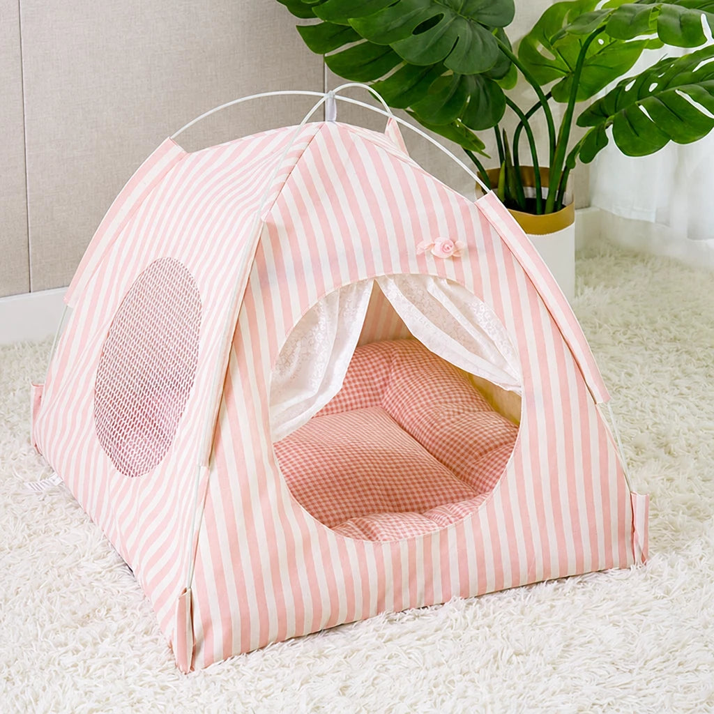 Indoor Tent Bed for Cats and Dogs with Reversible Cushion