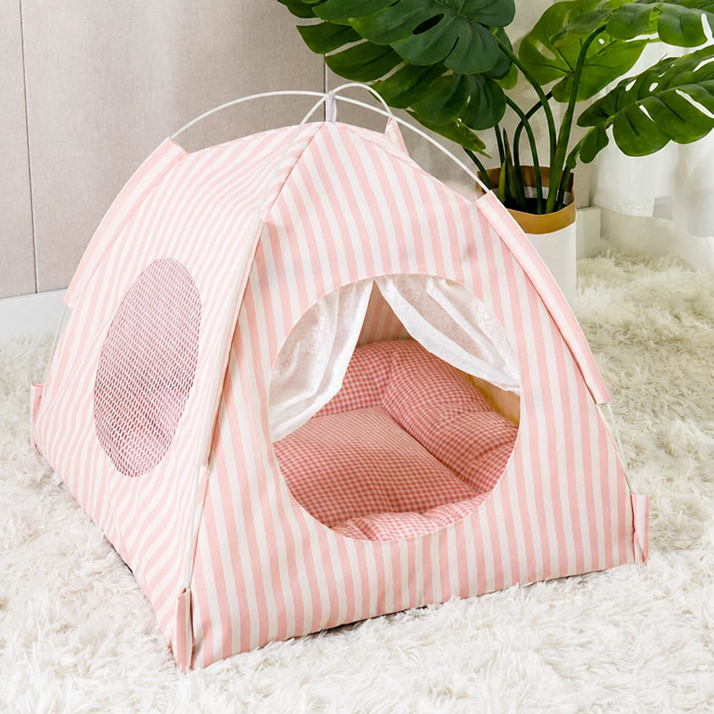 Indoor Tent Bed for Cats and Dogs with Reversible Cushion