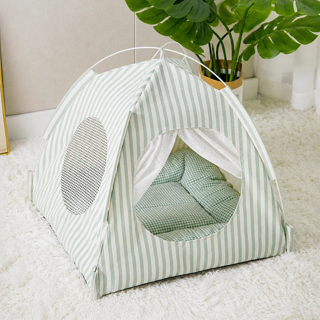 Indoor Tent Bed for Cats and Dogs with Reversible Cushion