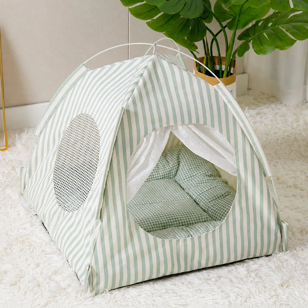 Indoor Tent Bed for Cats and Dogs with Reversible Cushion