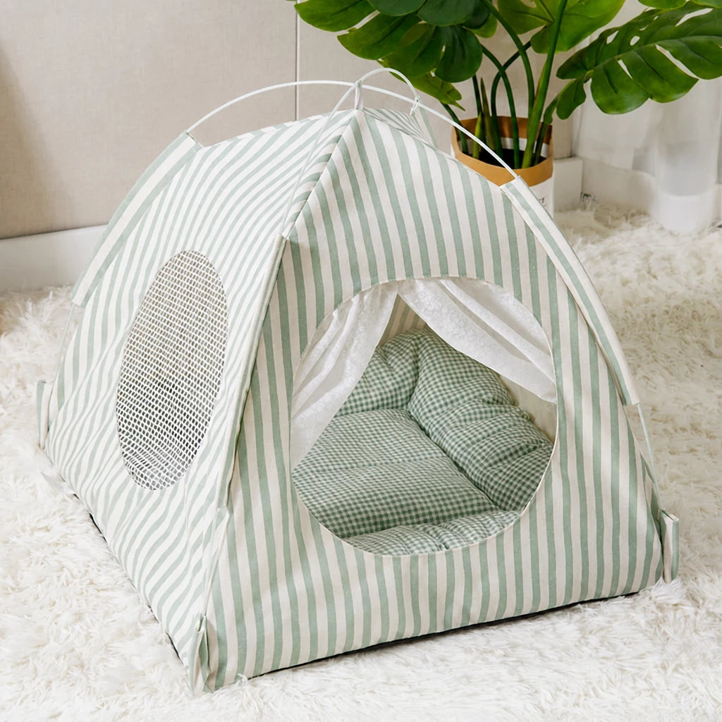 Indoor Tent Bed for Cats and Dogs with Reversible Cushion