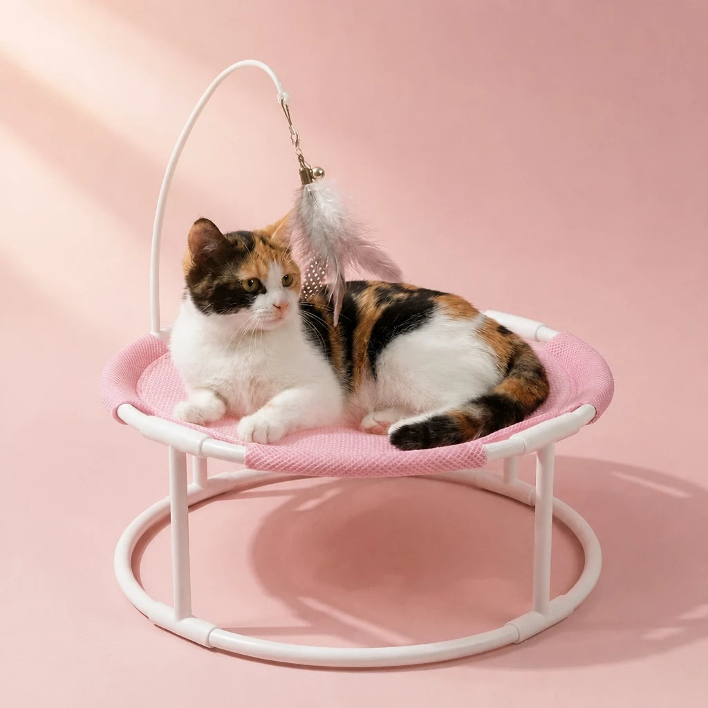 Round Elevated Pet Bed with Breathable Hammock-Style Surface
