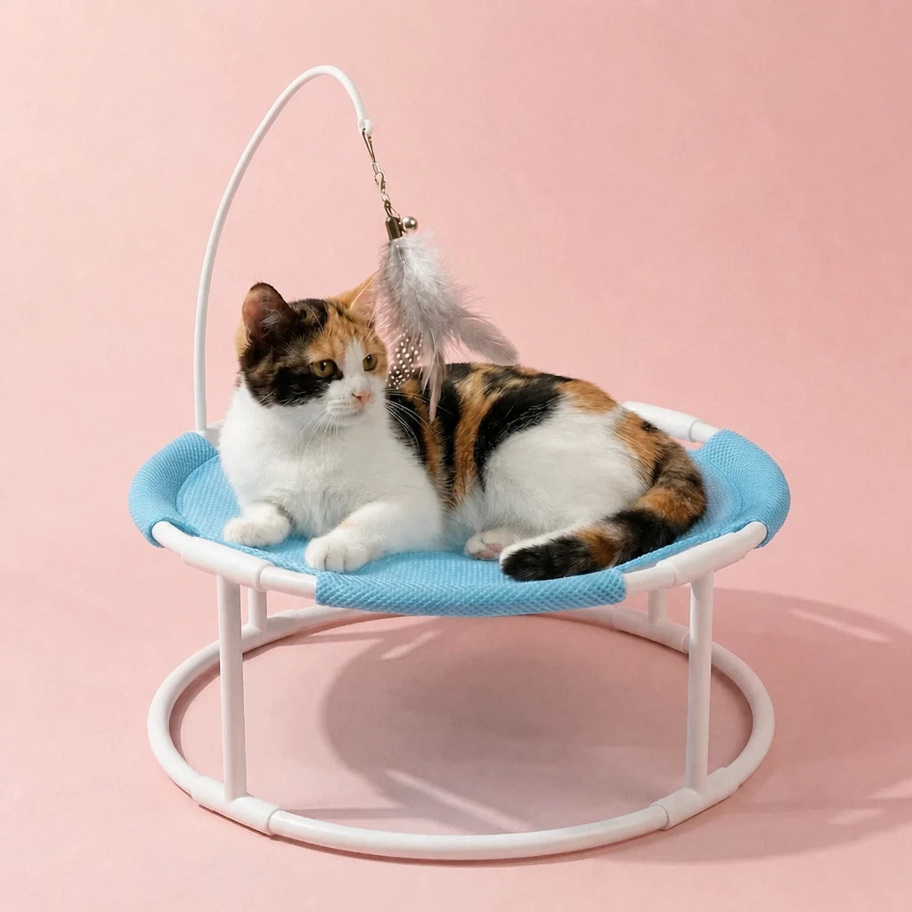 Round Elevated Pet Bed with Breathable Hammock-Style Surface