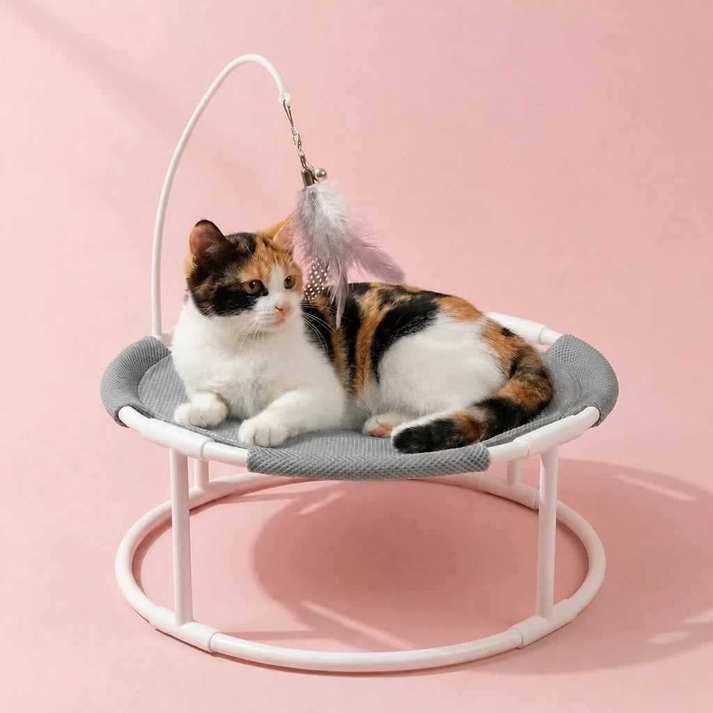 Round Elevated Pet Bed with Breathable Hammock-Style Surface