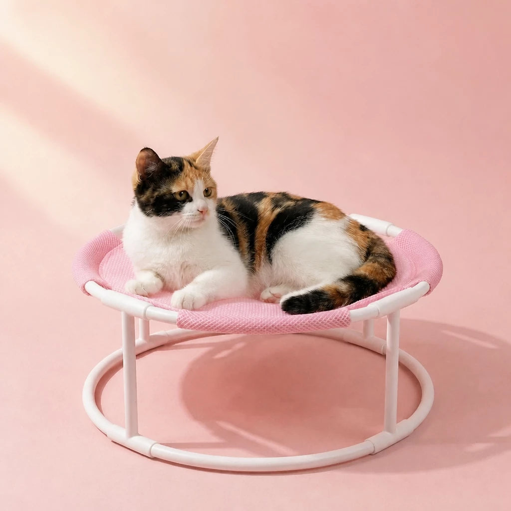 Round Elevated Pet Bed with Breathable Hammock-Style Surface