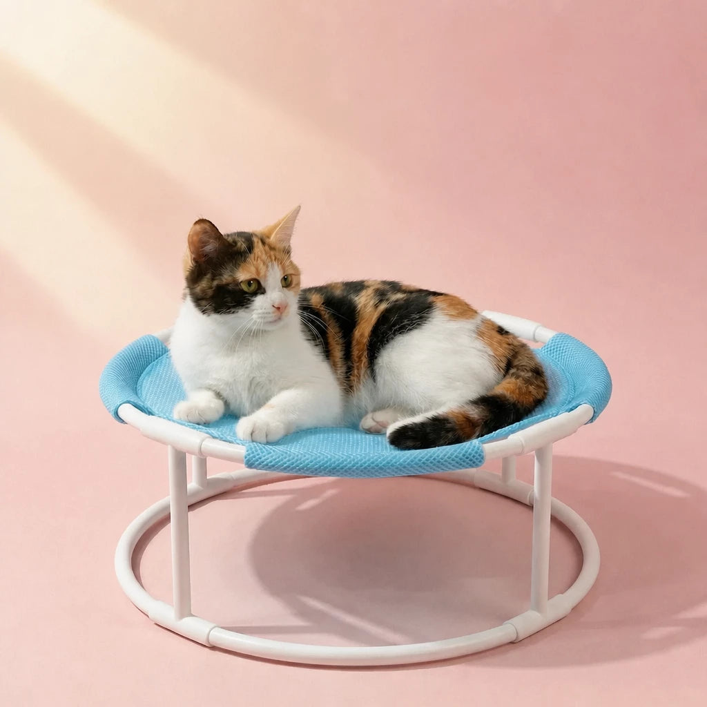 Round Elevated Pet Bed with Breathable Hammock-Style Surface