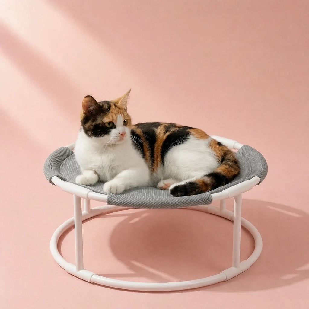 Round Elevated Pet Bed with Breathable Hammock-Style Surface