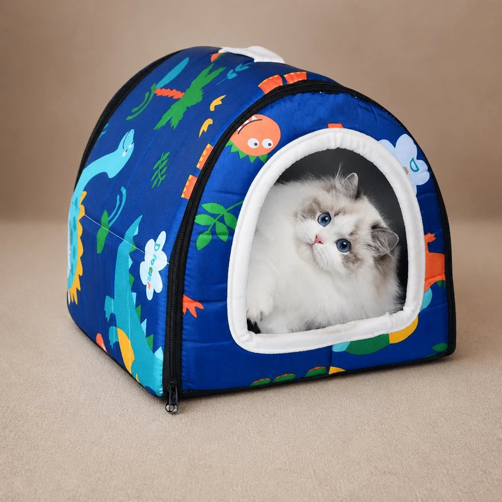 Semi-Enclosed Waterproof Pet Bed for Small to Medium Dogs and Cats