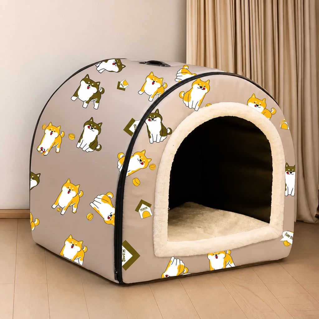 Semi-Enclosed Waterproof Pet Bed for Small to Medium Dogs and Cats