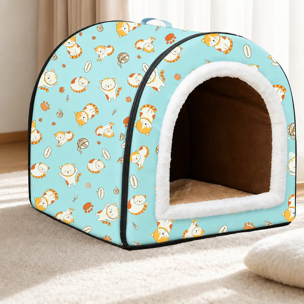 Semi-Enclosed Waterproof Pet Bed for Small to Medium Dogs and Cats