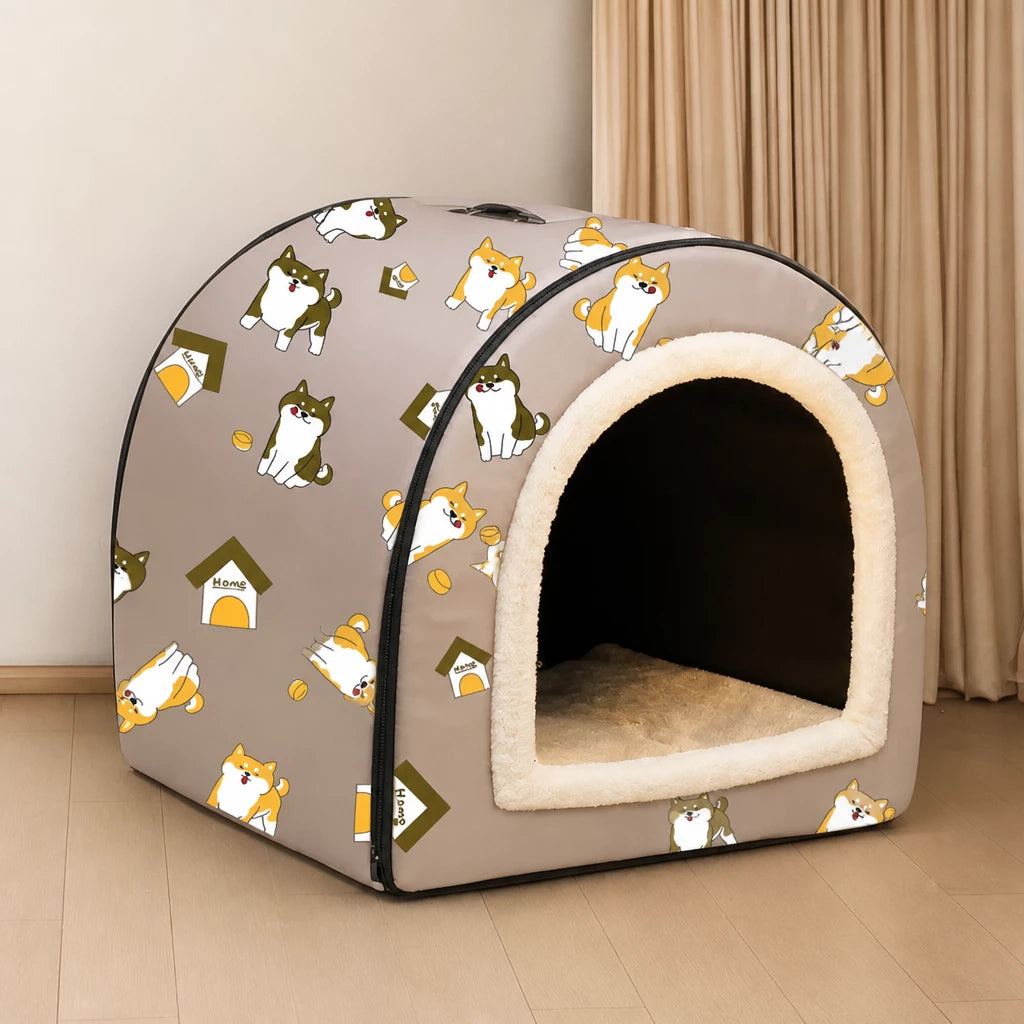 Semi-Enclosed Waterproof Pet Bed for Small to Medium Dogs and Cats
