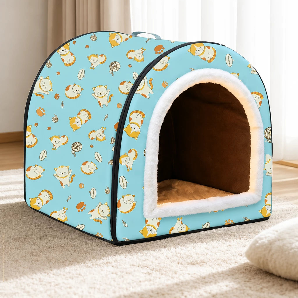 Semi-Enclosed Waterproof Pet Bed for Small to Medium Dogs and Cats