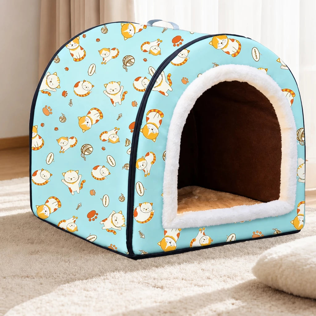 Semi-Enclosed Waterproof Pet Bed for Small to Medium Dogs and Cats