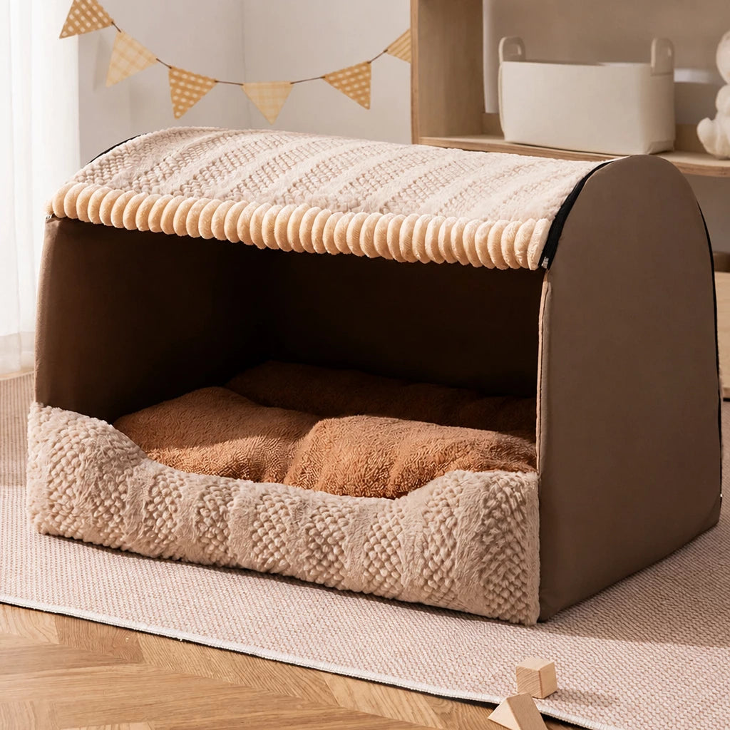 Enclosed Pet Bed with Removable Cover for Cats and Dogs