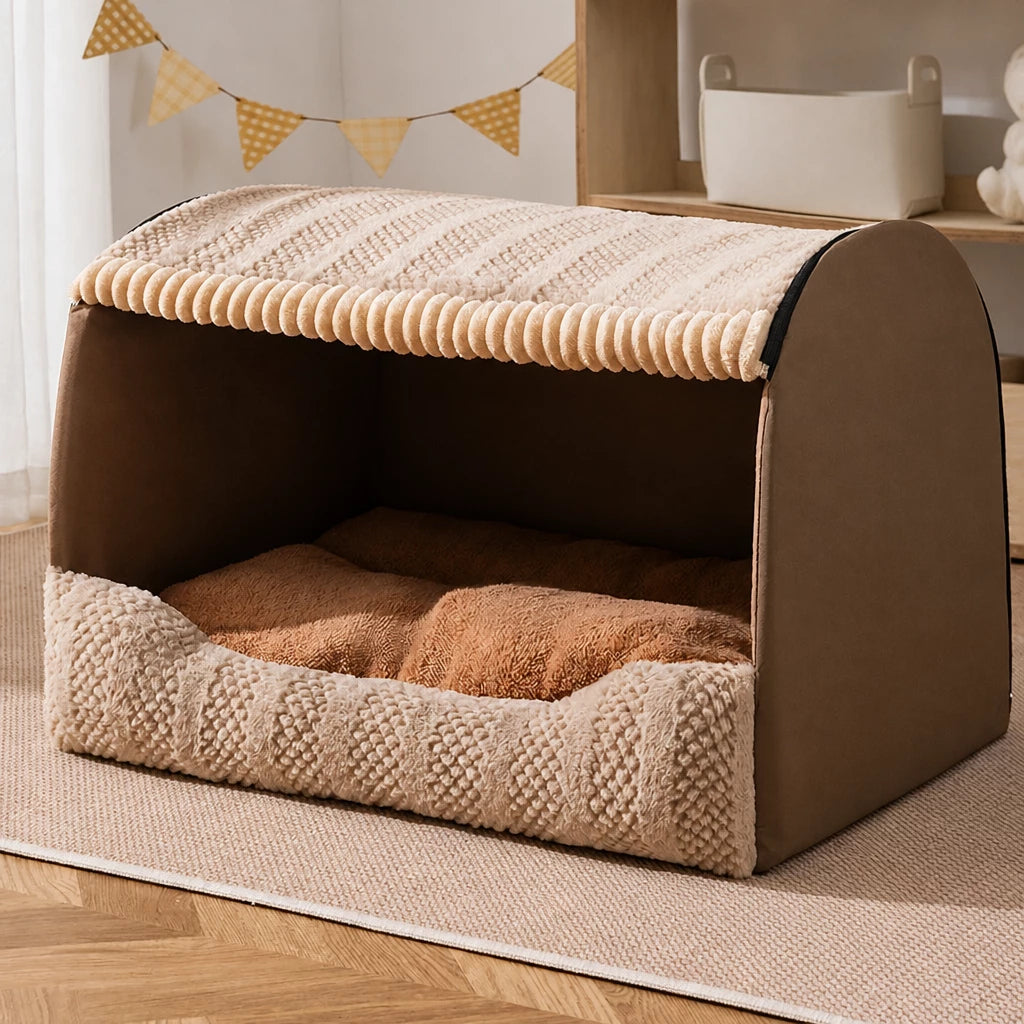Enclosed Pet Bed with Removable Cover for Cats and Dogs