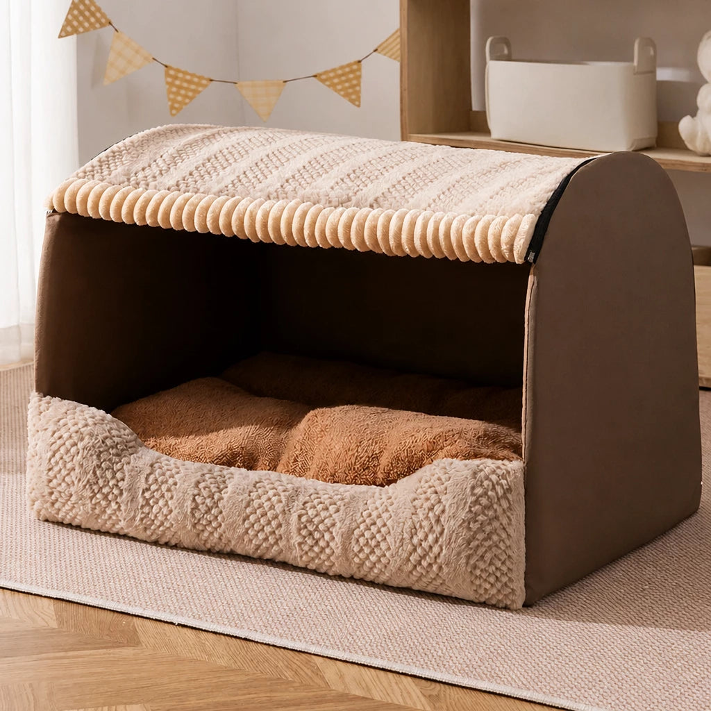 Enclosed Pet Bed with Removable Cover for Cats and Dogs