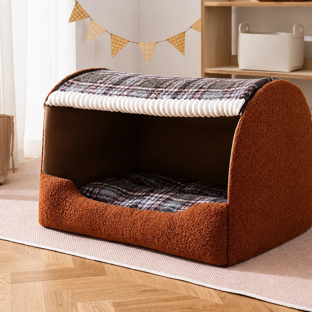 Enclosed Pet Bed with Removable Cover for Cats and Dogs