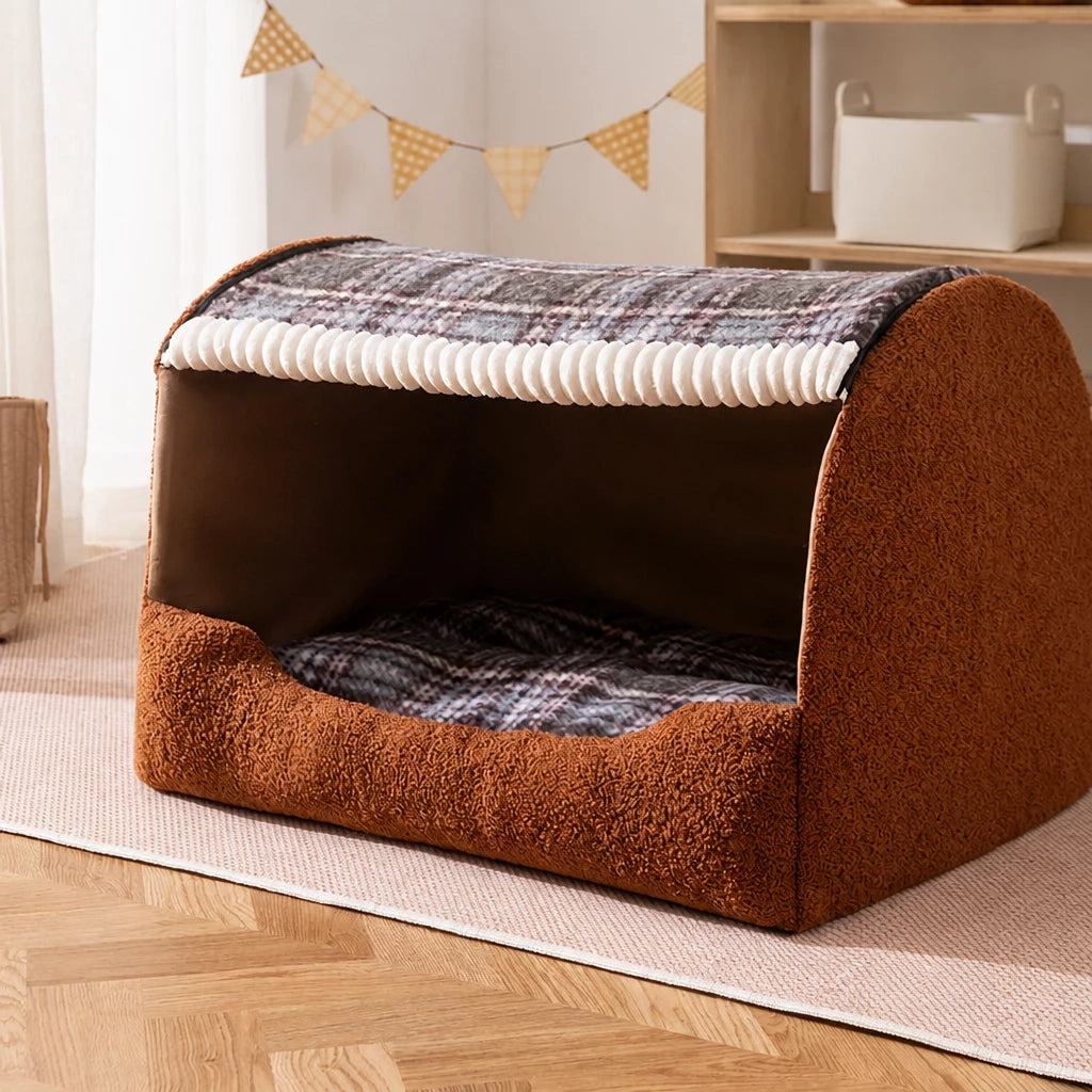 Enclosed Pet Bed with Removable Cover for Cats and Dogs