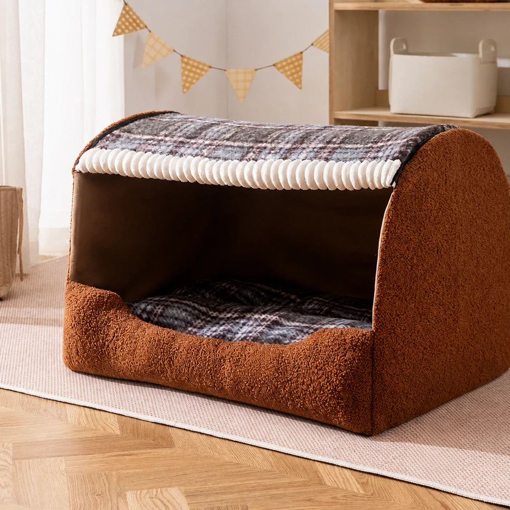 Enclosed Pet Bed with Removable Cover for Cats and Dogs