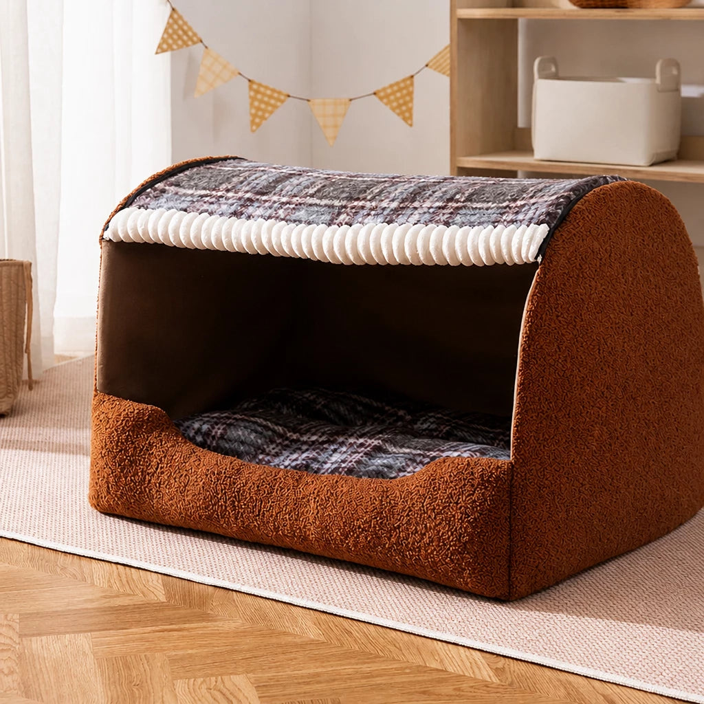 Enclosed Pet Bed with Removable Cover for Cats and Dogs