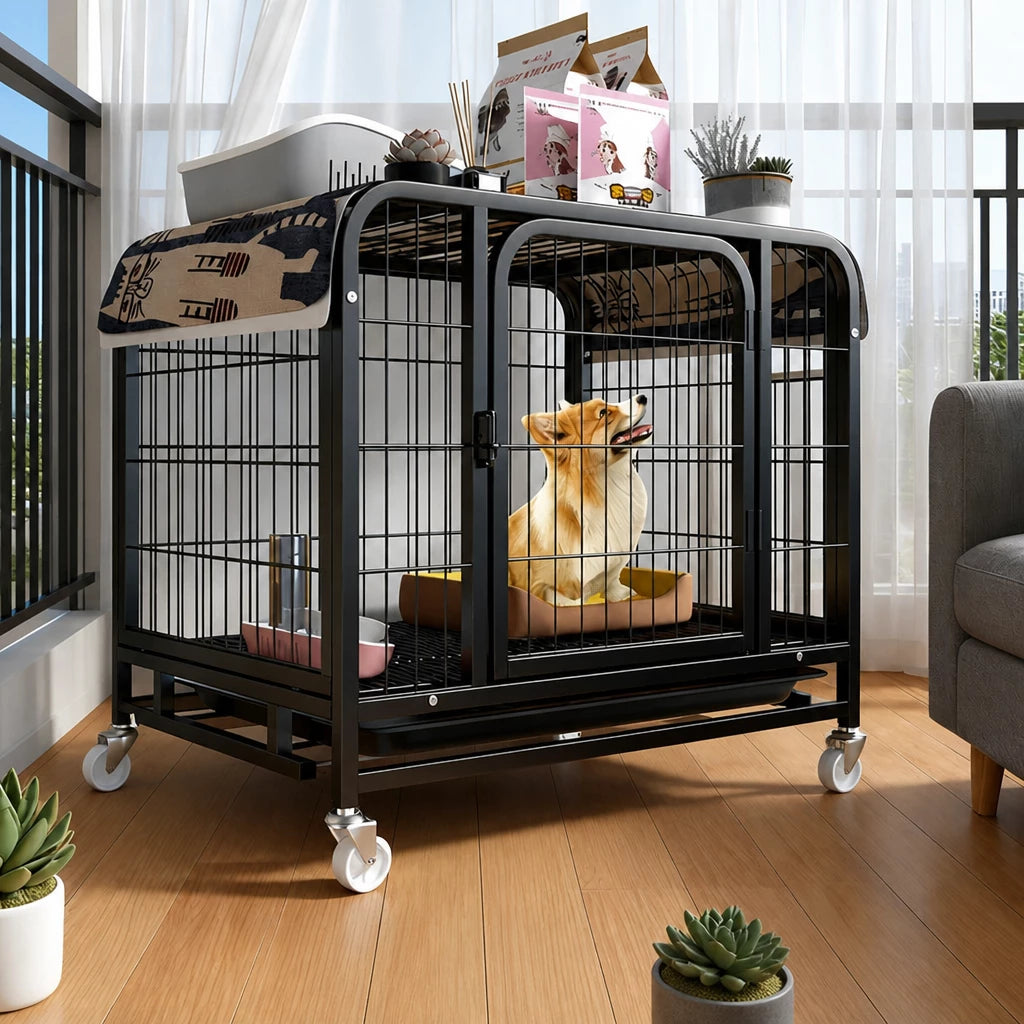 Indoor Metal Dog Crate with Waste Tray for Small to Large Dogs