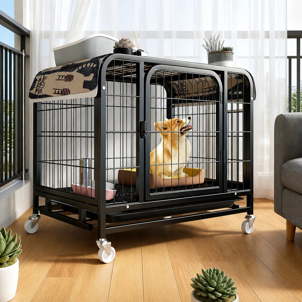 Indoor Metal Dog Crate with Waste Tray for Small to Large Dogs