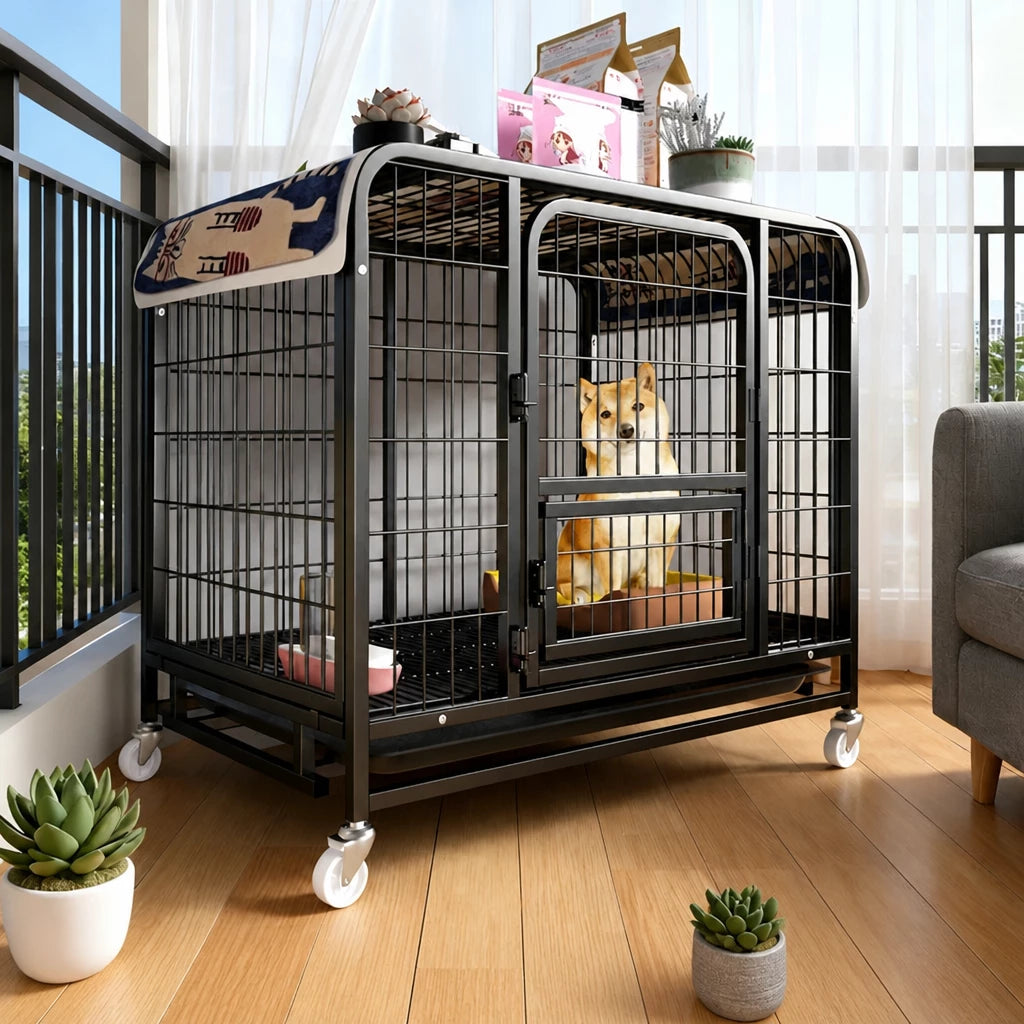 Indoor Metal Dog Crate with Waste Tray for Small to Large Dogs