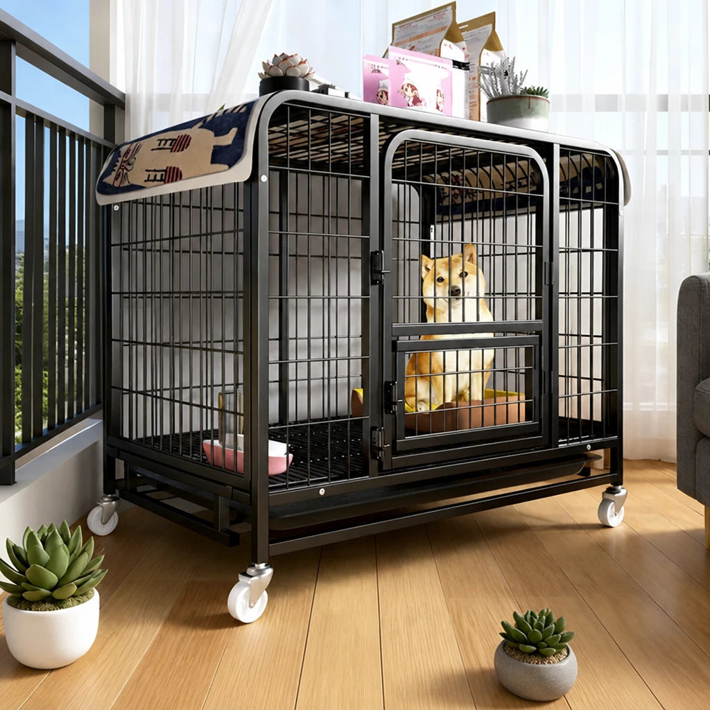 Indoor Metal Dog Crate with Waste Tray for Small to Large Dogs
