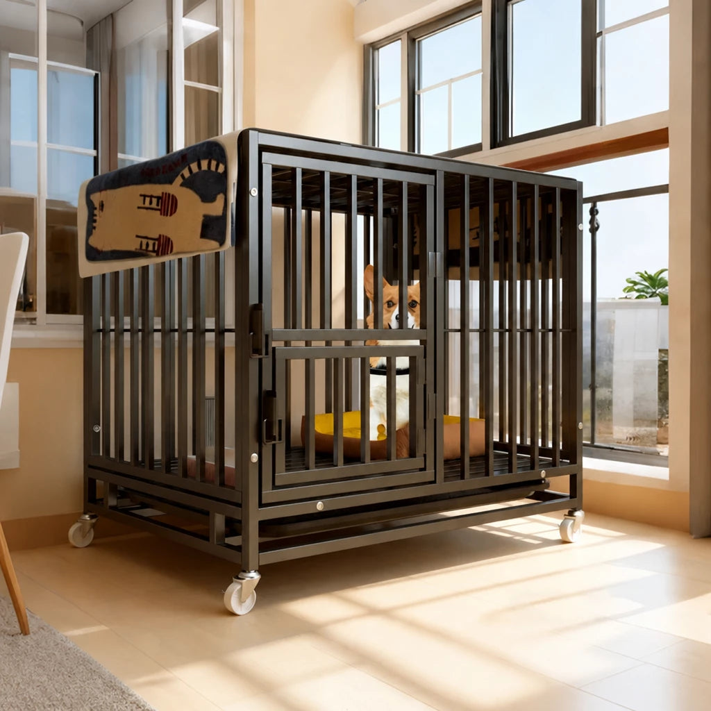 Indoor Metal Dog Crate with Waste Tray for Small to Large Dogs