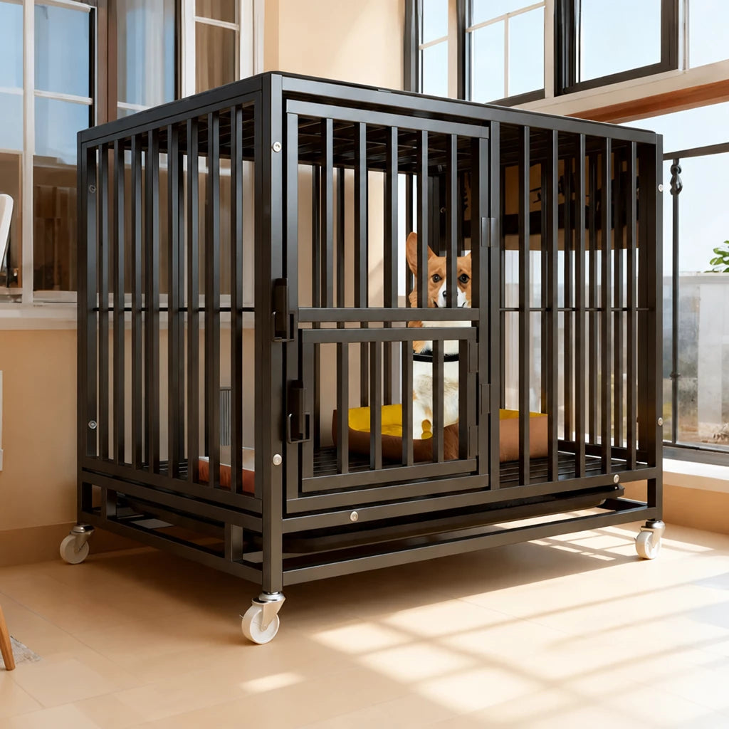 Indoor Metal Dog Crate with Waste Tray for Small to Large Dogs
