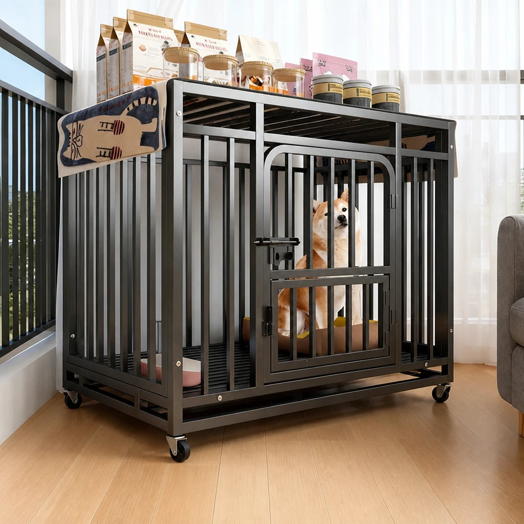 Indoor Metal Dog Crate with Waste Tray for Small to Large Dogs