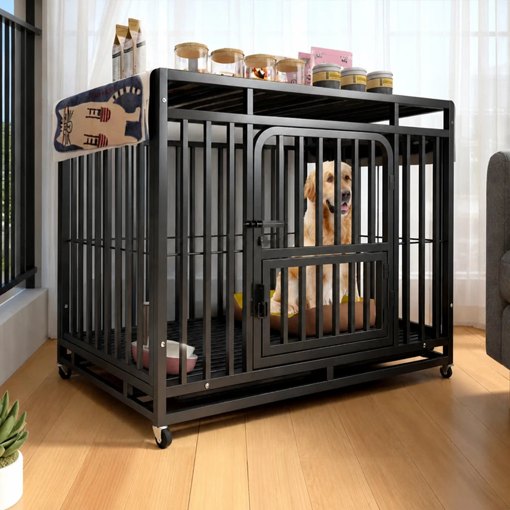 Indoor Metal Dog Crate with Waste Tray for Small to Large Dogs