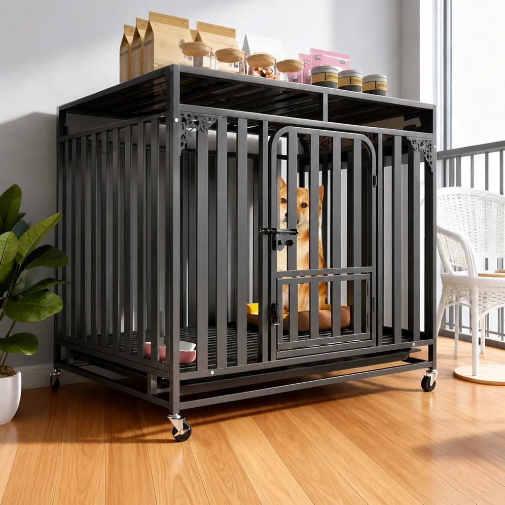 Indoor Metal Dog Crate with Waste Tray for Small to Large Dogs