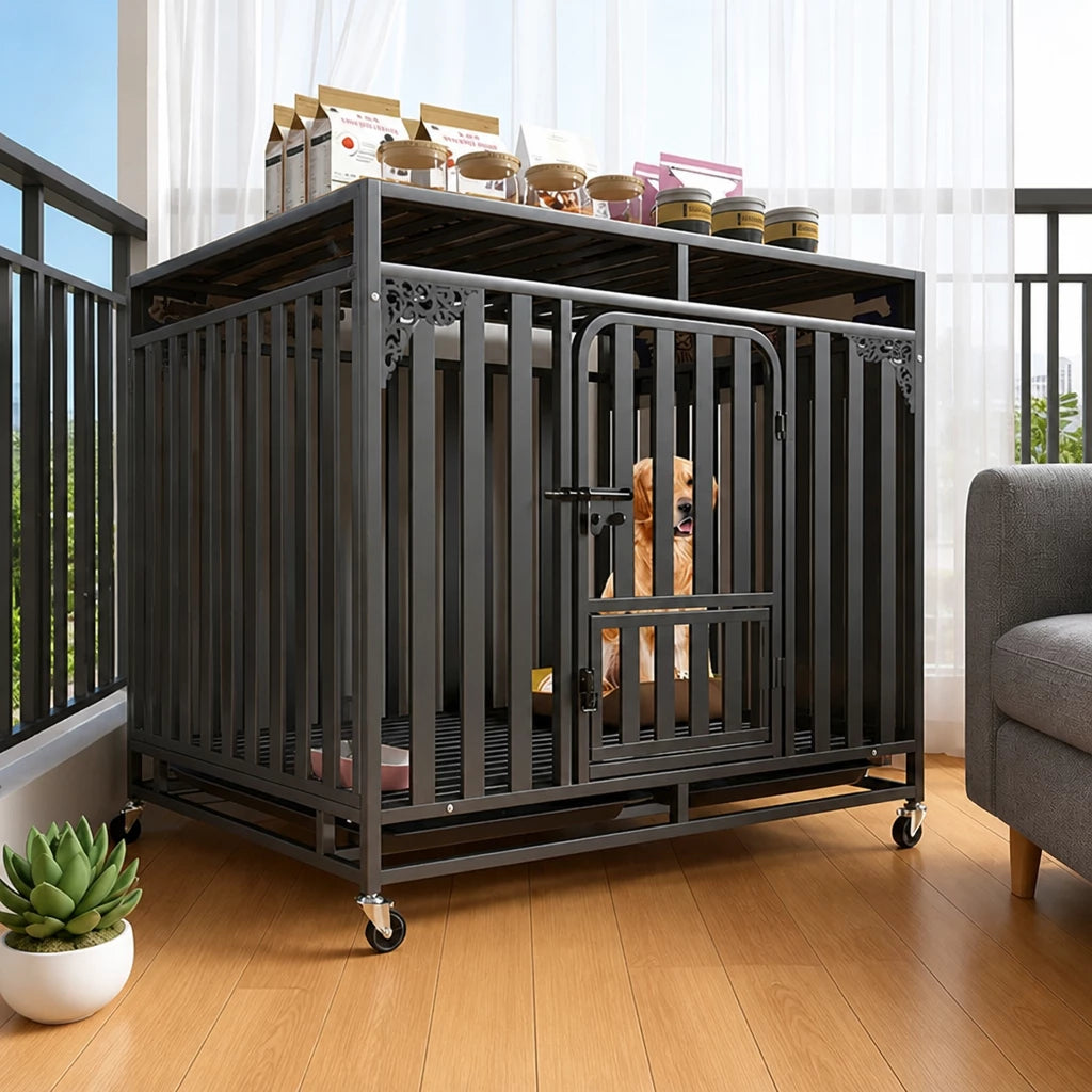 Indoor Metal Dog Crate with Waste Tray for Small to Large Dogs