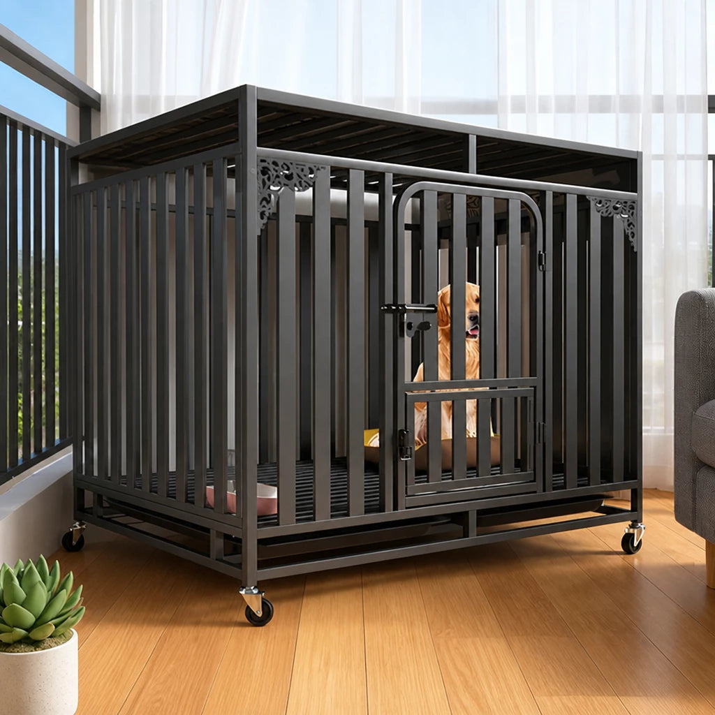 Indoor Metal Dog Crate with Waste Tray for Small to Large Dogs